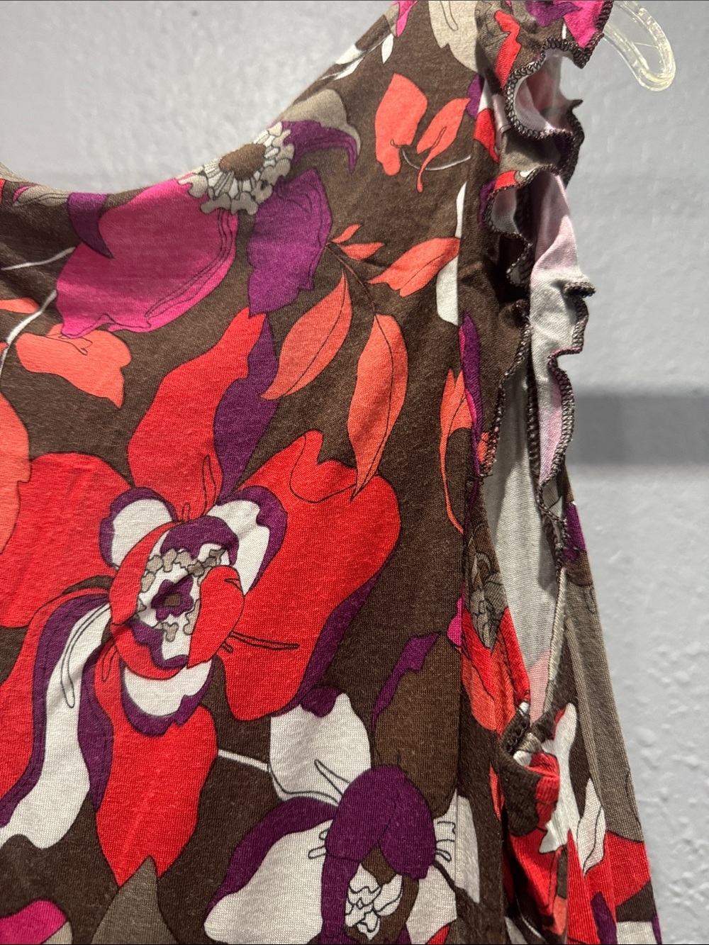 Old Navy Brown Floral Wrap Dress with Pink & Red Accents - Picture 7 of 7